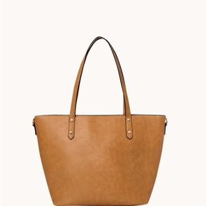 Poppy and Peonies Tan Leather Tote Bag